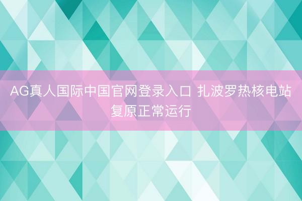 AG真人国际中国官网登录入口 扎波罗热核电站复原正常运行