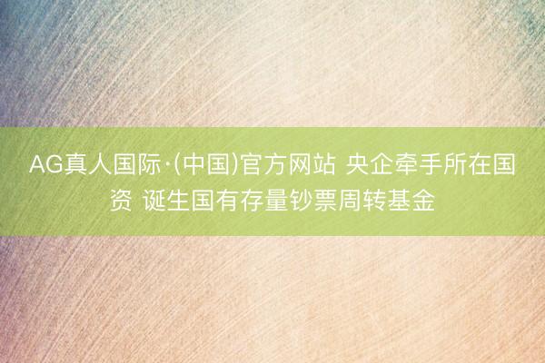 AG真人国际·(中国)官方网站 央企牵手所在国资 诞生国有存量钞票周转基金
